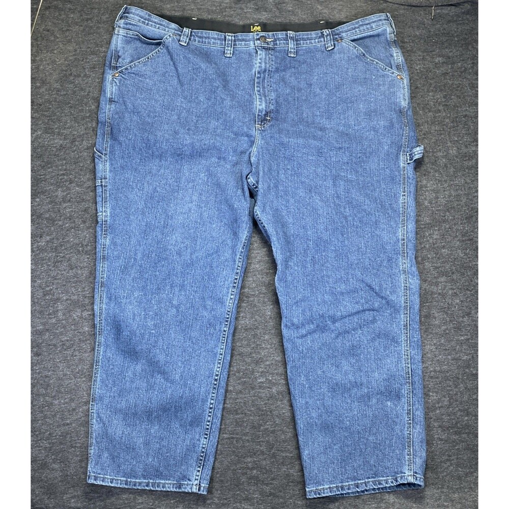 Lee Men’s Carpenter Denim Blue Jeans 50x30 Loose Fit Stretch Workwear Dungarees